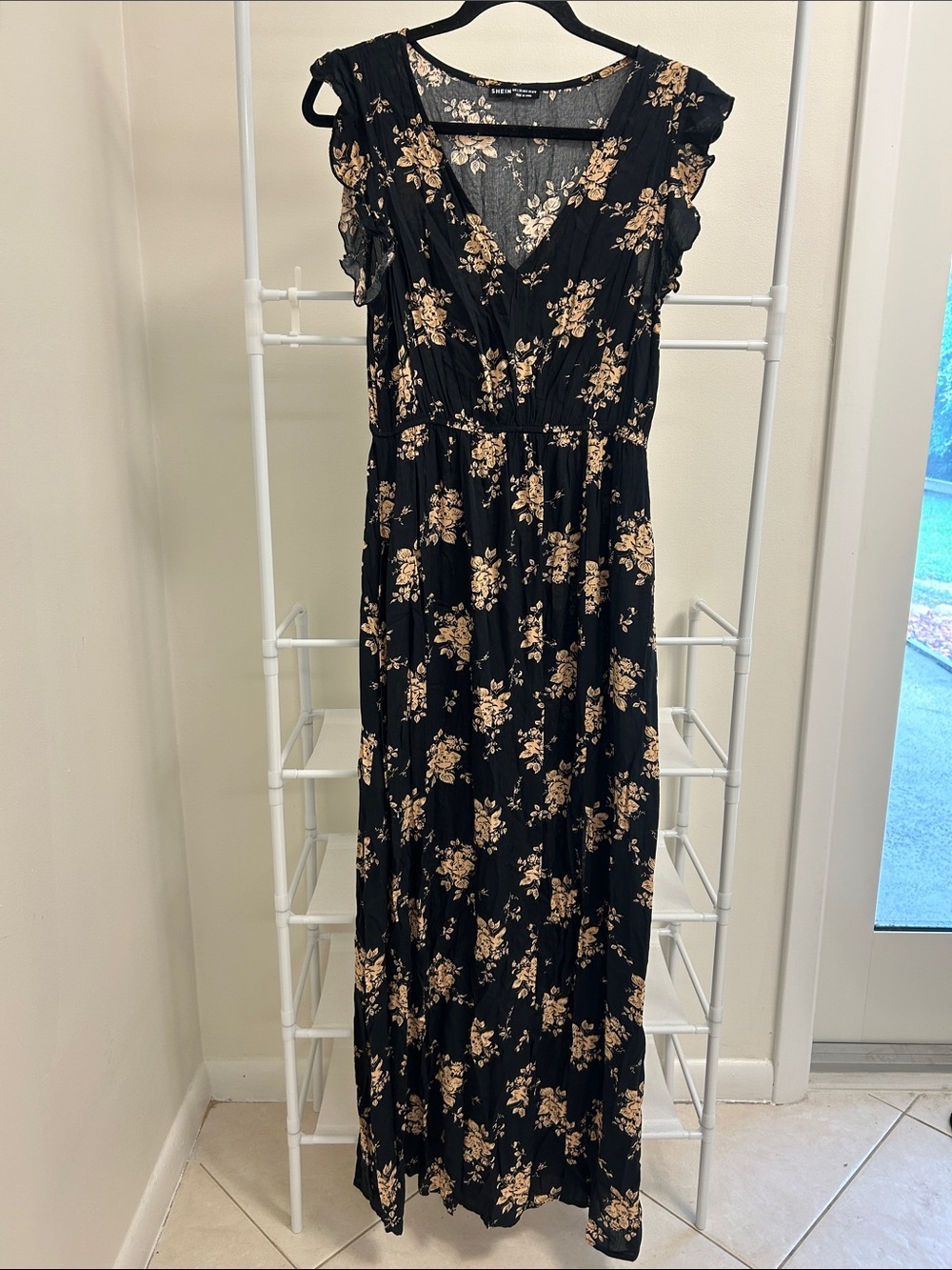 SHEIN Black Maxi Dress with Beige Floral Print